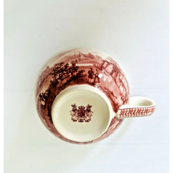 Vintage Red Transferware Cup & Saucer Victorian Ironstone Cranberry Toile Set 6 - Picture 6 of 8